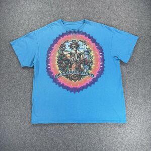 Grateful Dead Shirt Mens 2XL Liquid Blue 2000s Tie Dye Skeleton Rose Y2K Band